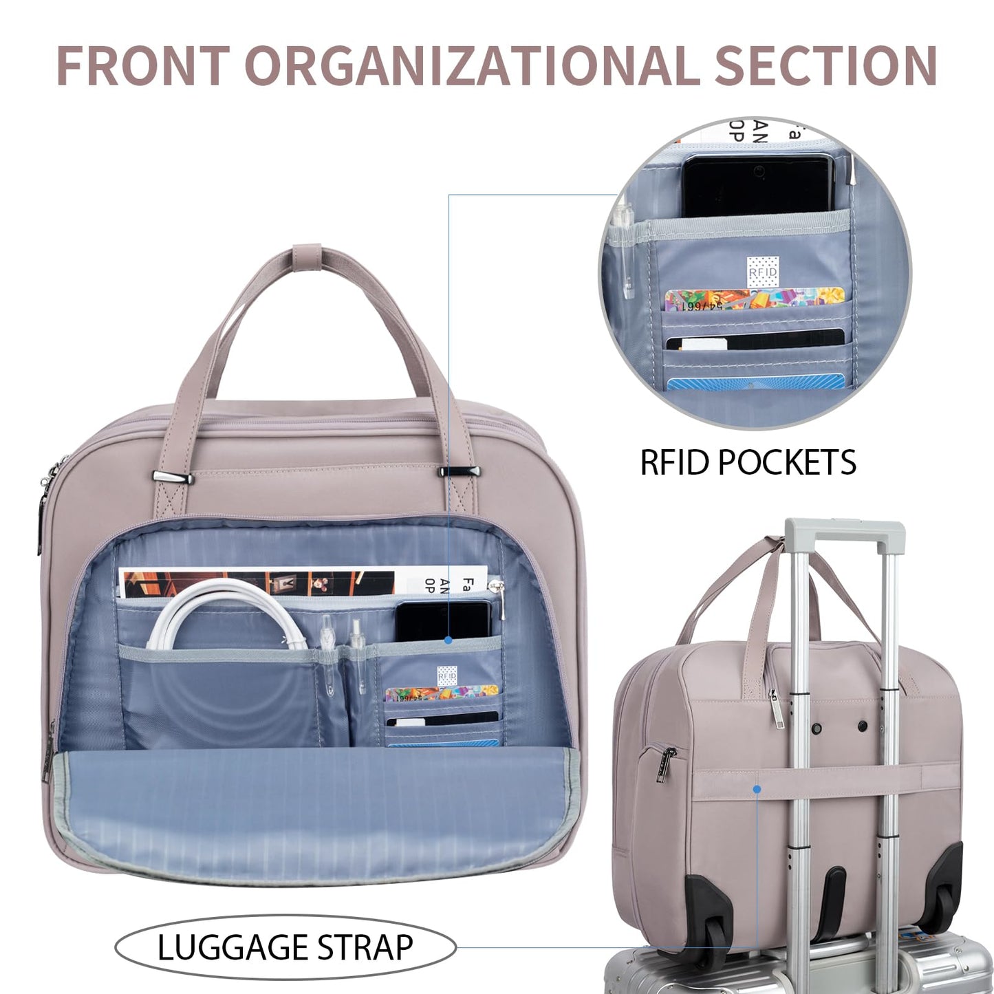 EMPSIGN Laptop Trolley 15,6 Zoll mit Rollen Rosa
