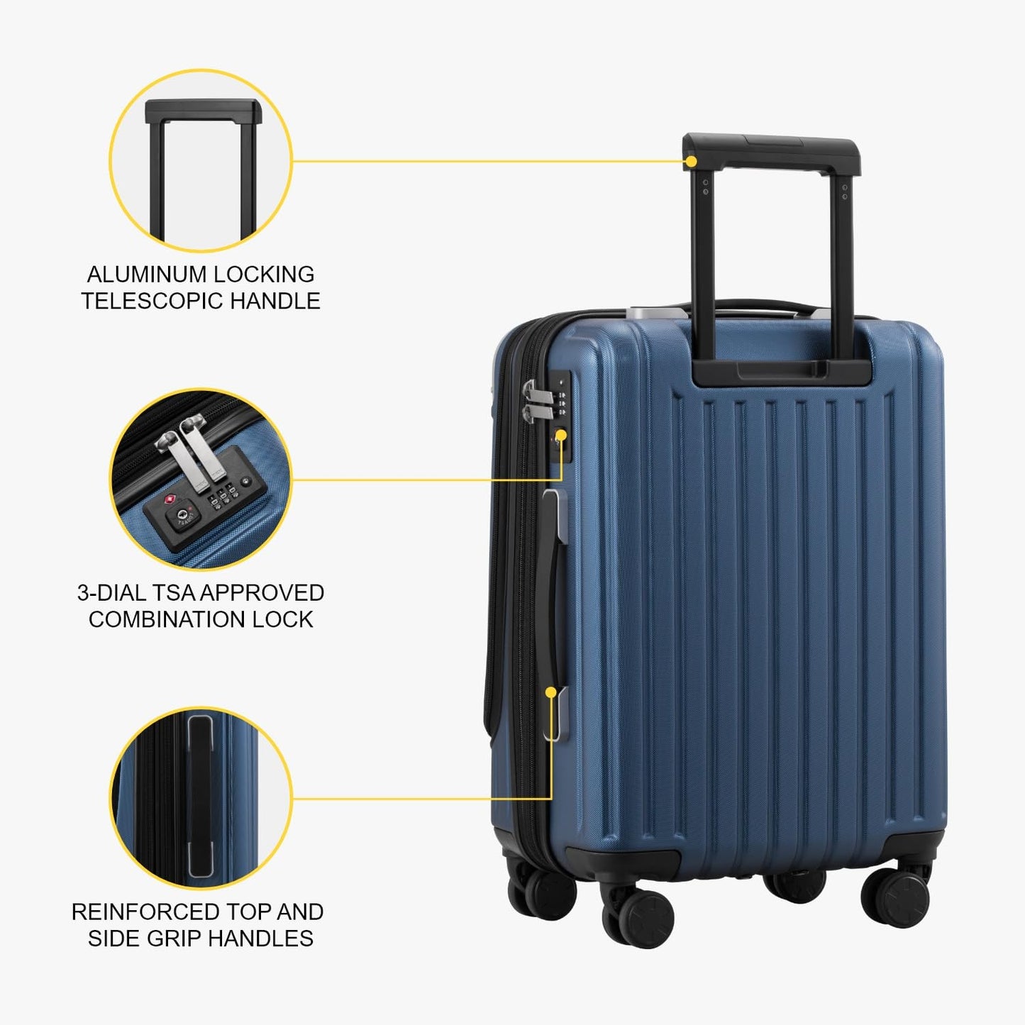 Handgepäck Koffer 55 cm TSA 4 Rollen Blau